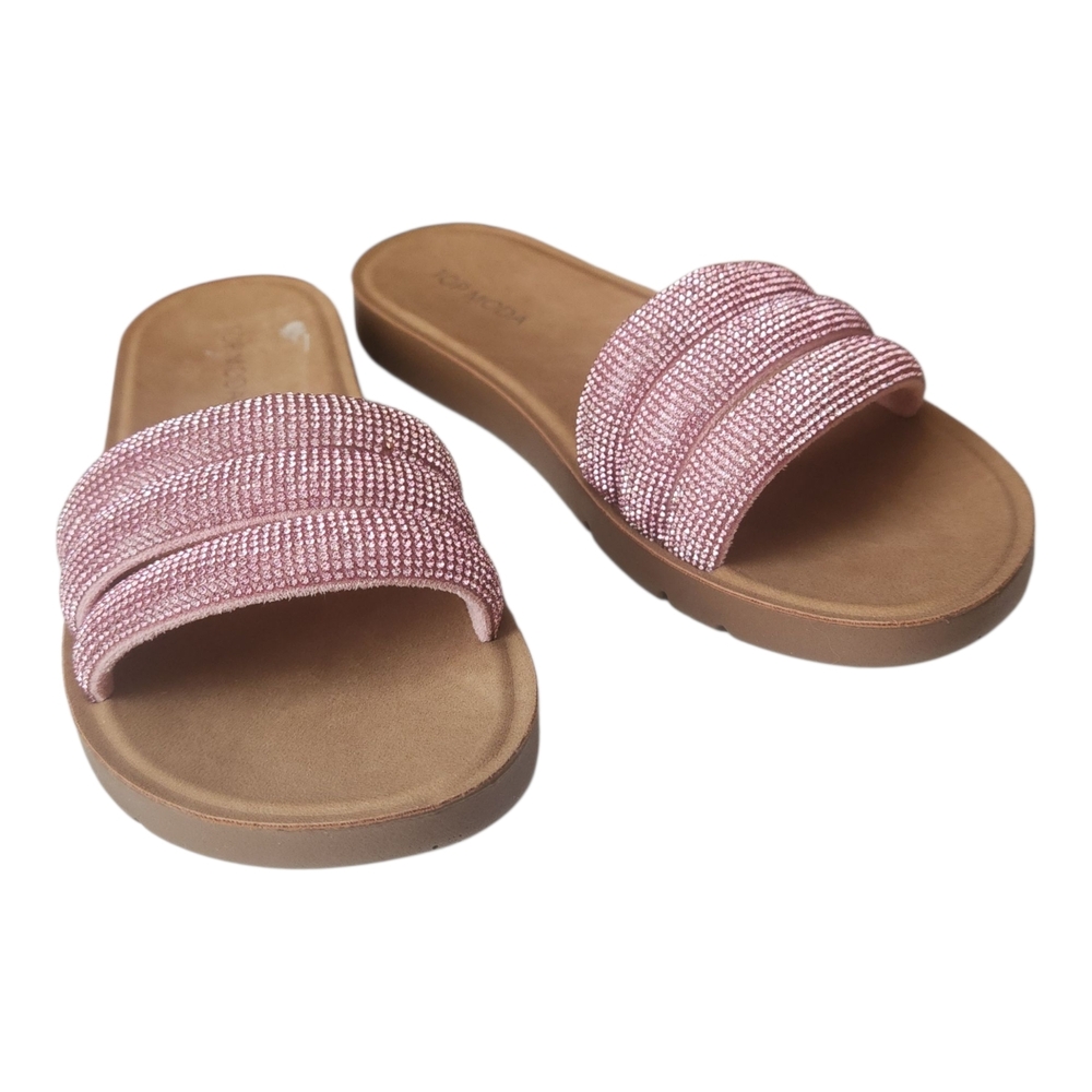 TOP Moda Pink Beaded Slide Sandals